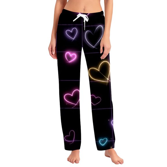 Fgvctg Women's Valentine's Day Pajamas Stretch Wide Leg Sleepwear Pajama Pant Soft Heart Print High Waisted Pj Fall Spring Drawstring Lounge Pants with Pockets Pink 3XL