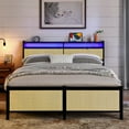 thumbnail image 3 of UHOMEPRO Queen Size Bed Frame with PE Rattan Weaving Headboard and Footboard, Metal Bed Frame with Storage Shelf, Headboard with Lamp and USB Charging Port, Black, 3 of 13