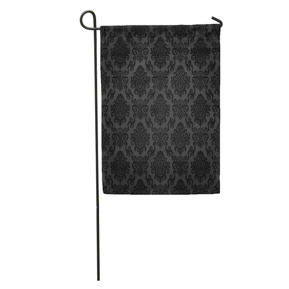 NUDECOR Victorian Damask Pattern Royal Black Gothic Dark Vintage Organic Western Garden Flag Decorative Flag House Banner 28x40 inch