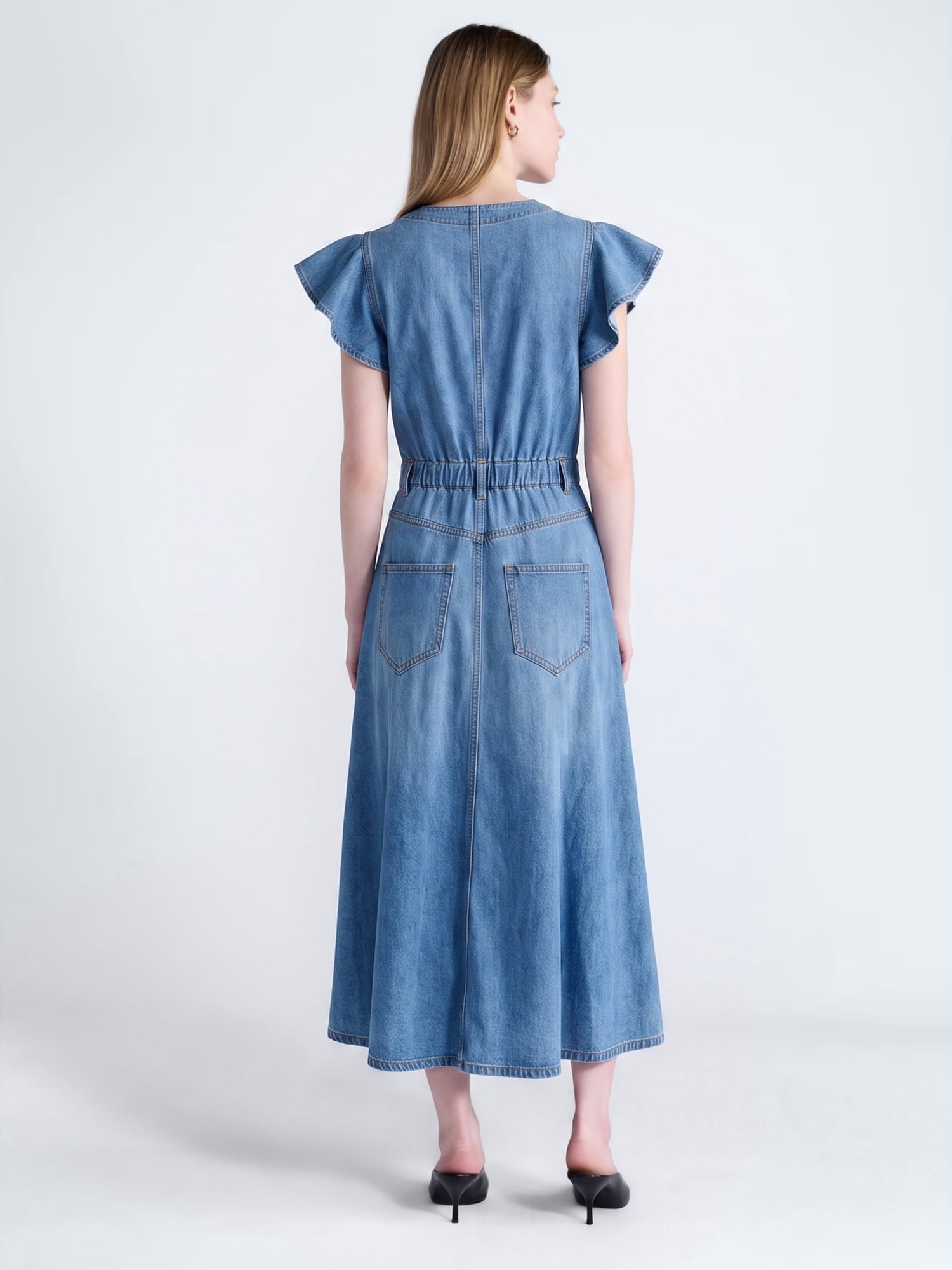 Scoop Women's Midi Dress with Flutter Sleeves, Sizes XS-XXL