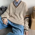 thumbnail image 2 of Suéter de pareja de colores a juego para hombre, chaleco de punto de otoño e invierno, estilo coreano holgado, estilo preppy, ropa exterior con cuello en V, 2 of 5