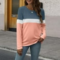 thumbnail image 2 of Women's Long Sleeve Tunics Tops Color Block Round Neck Blouses Casual Loose Fit Dressy Lightweight Pullover Tees, 2 of 5