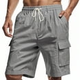 thumbnail image 3 of Fanxing Mens Cotton Linen Shorts Summer Drawstring Casual Cargo Shorts Loose Fit Athletic Short Pants with Pocket Gray,M, 3 of 8