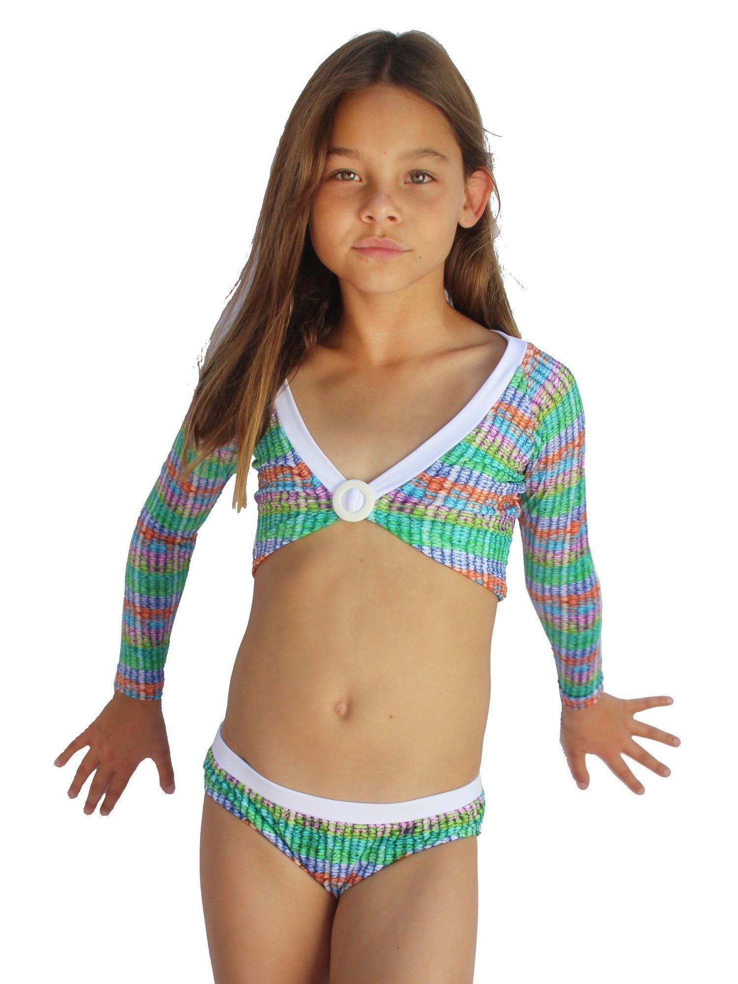Azul Swimwear Azul Girls Multi Color Ripple Effect Rash UV Protective Guard Set