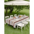 thumbnail image 4 of Outdoor Tablecloth with Umbrella Hole for Patio/Picnic/Party/Camping, Beige Khaki Striped Waterproof Table Cloth Rectangle Table Cover Washable, Farmhouse Stripes Modern Abstract Art (60"x 120"), 4 of 8
