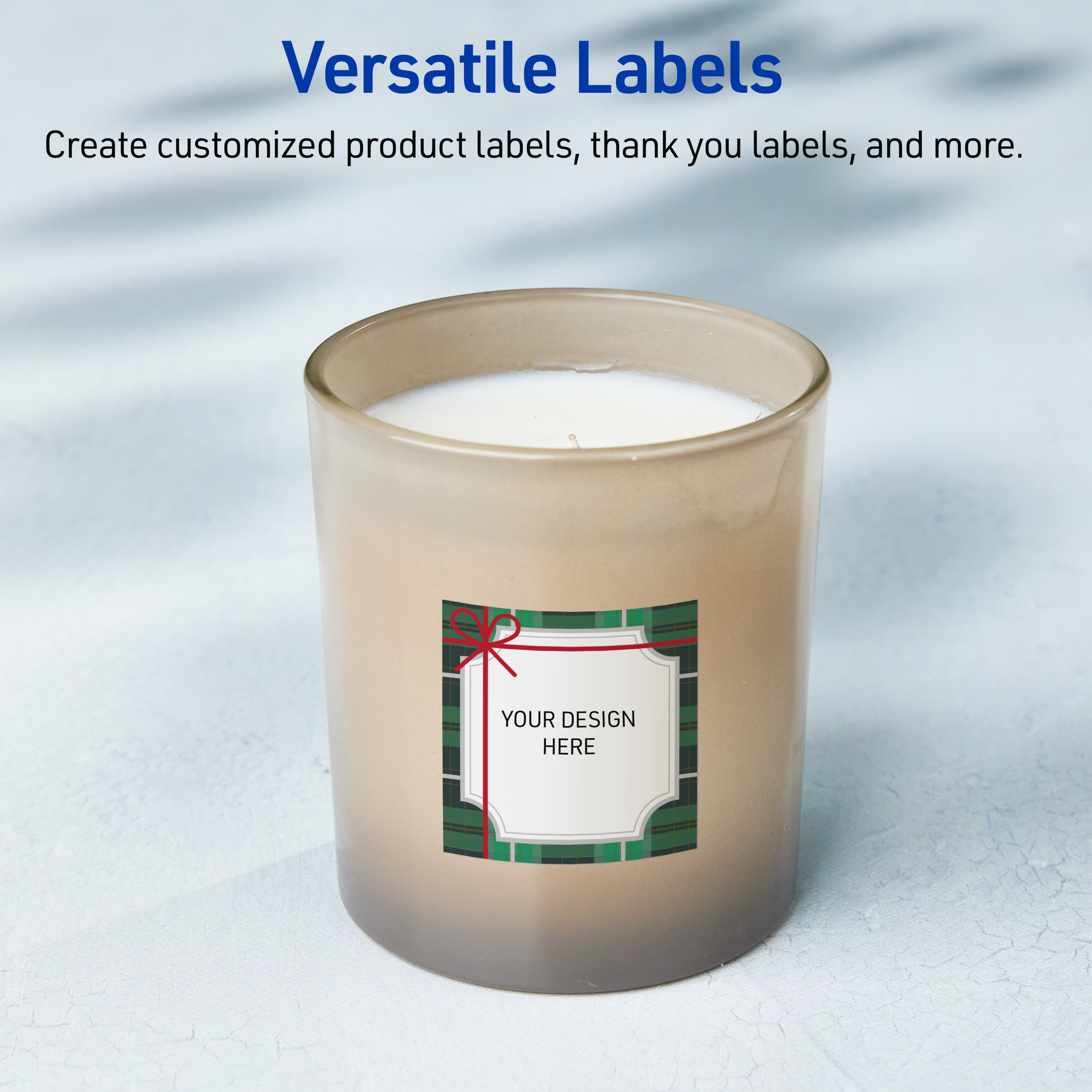 Avery Labels, 3" x 3", Glossy White, Metallic Silver & Green Plaid