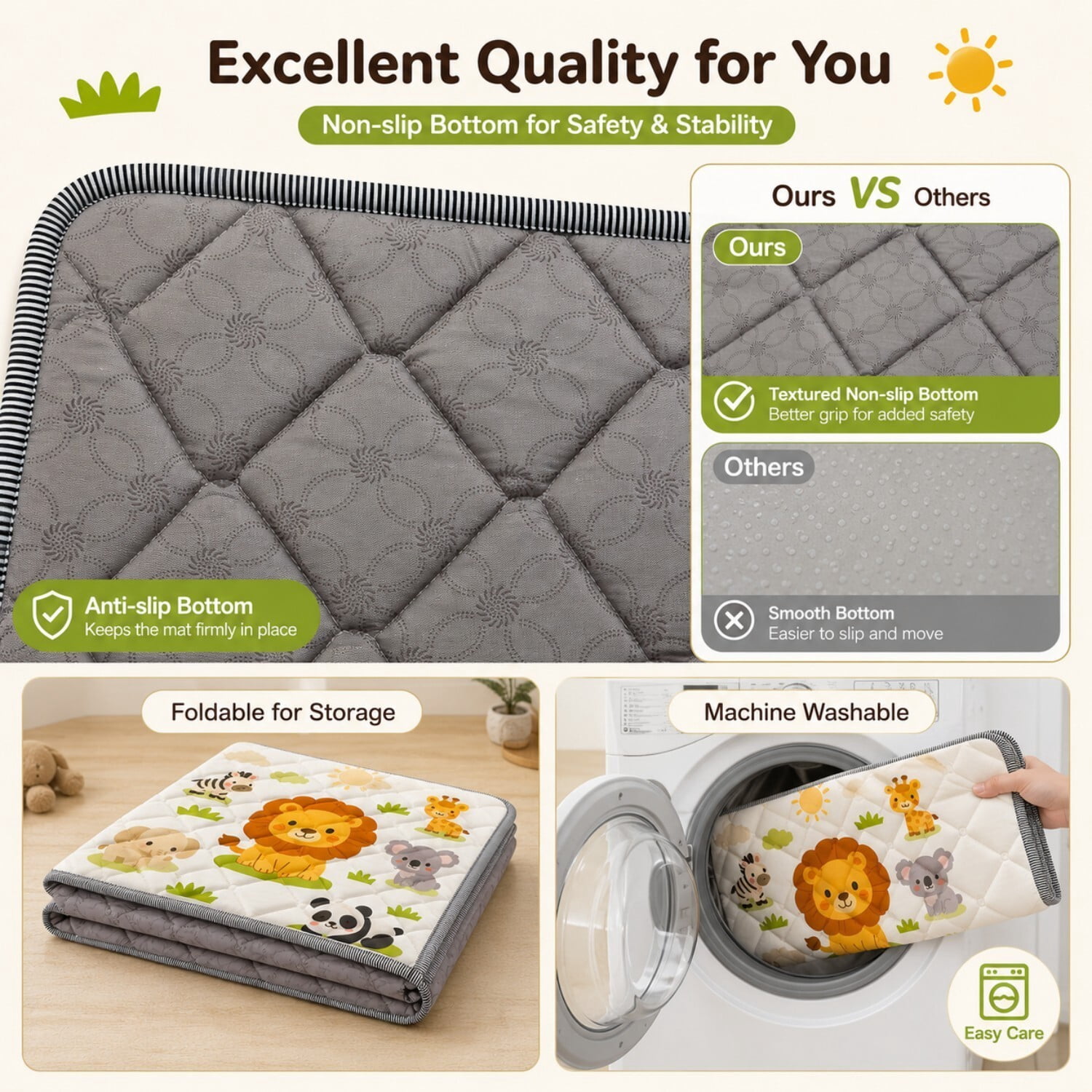 Easy4Home Large Foldable Baby Play Mat,71"x59" Non-Slip Thick Foam Crawling Mat Machine Washable Playpen Mat for Infants & Toddlers