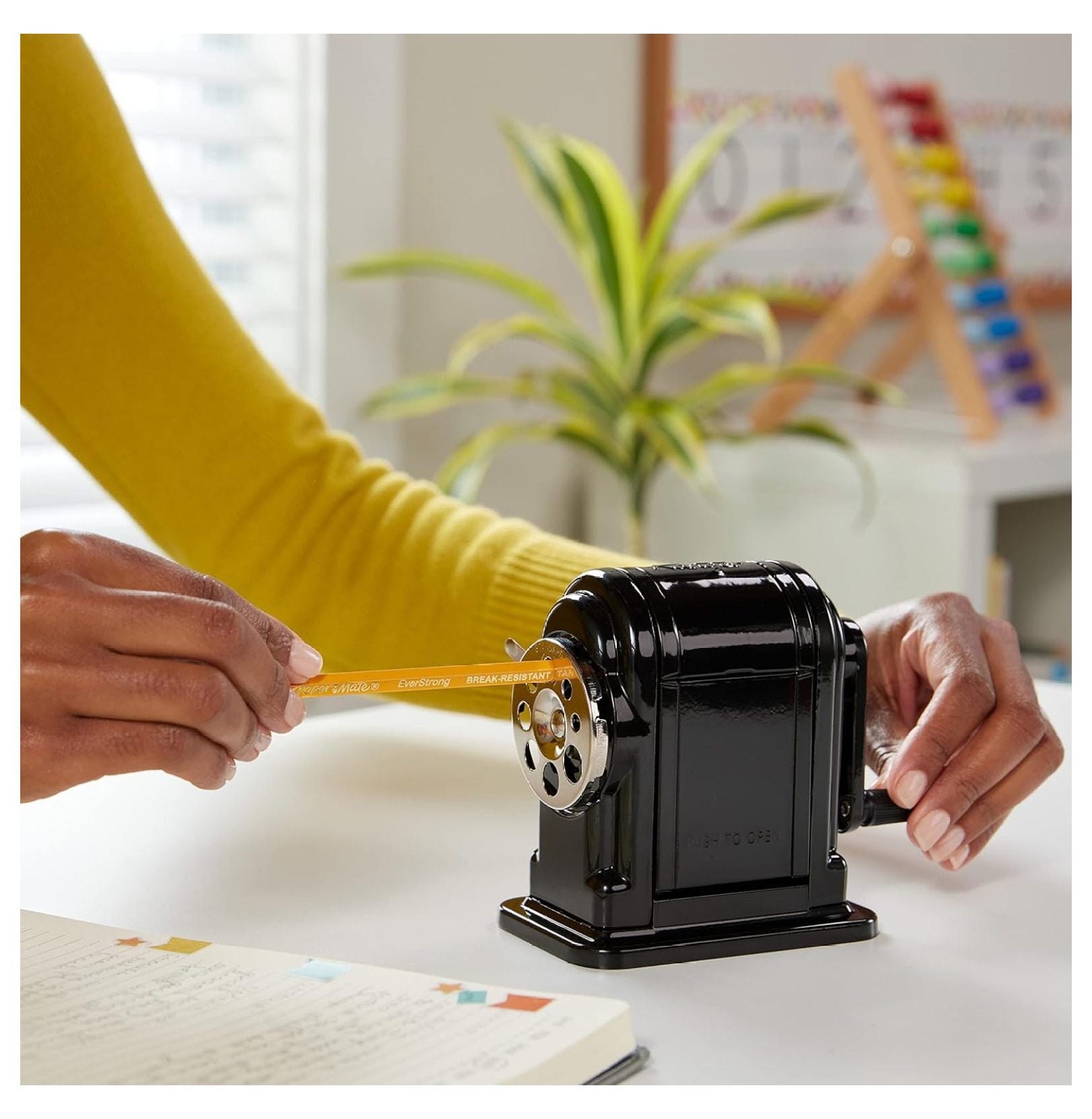Pencil Sharpener, Manual - Classroom & Office - Heavy Duty Metal - Wall or Desk Mount - Black - Sharpens 8 Sizes 1 Count (Pack of 1)
