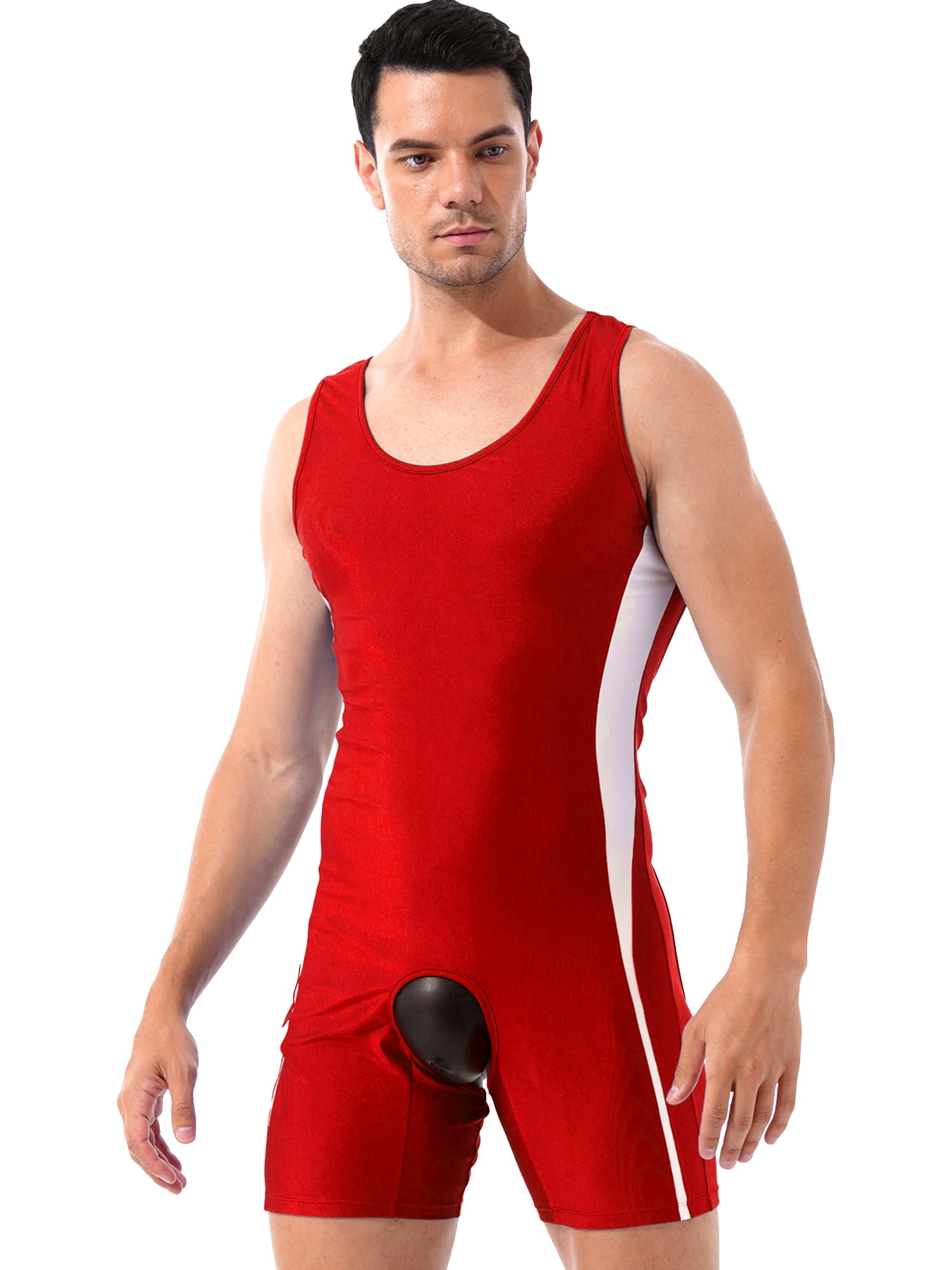 YEAHDOR Mens Spandex Bodysuit Tank Leotard Workout Gymnastics Short Biketard Unitard