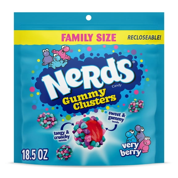 NERDS Gummy Clusters, Candy, Very Berry, Crunchy and Gummy, 18.5 oz Bag