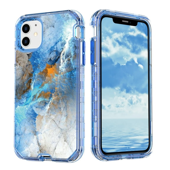 Casetego for iPhone 11 Case 6.1",Shiny Bling Marble Full Body Protective Support Wireless Charing Bumper Rugged Anti-Scratch Hybrid Rubber Case Cover,Blue