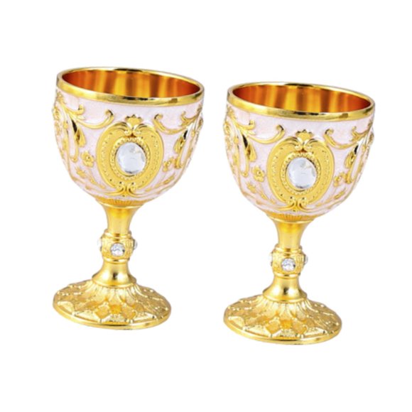 Thinsony 2x Goblet Easy Clean Retro Degn Alloy Decorative Embossed Craft Wine Glass gold white 4.3x7cm