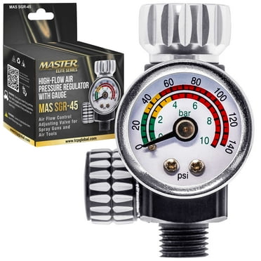 Master Elite High Flow Spray Gun Air Pressure Regulator with Gauge, 0 to 140 PSI - Air Flow Control Adjusting Valve for Air Tools