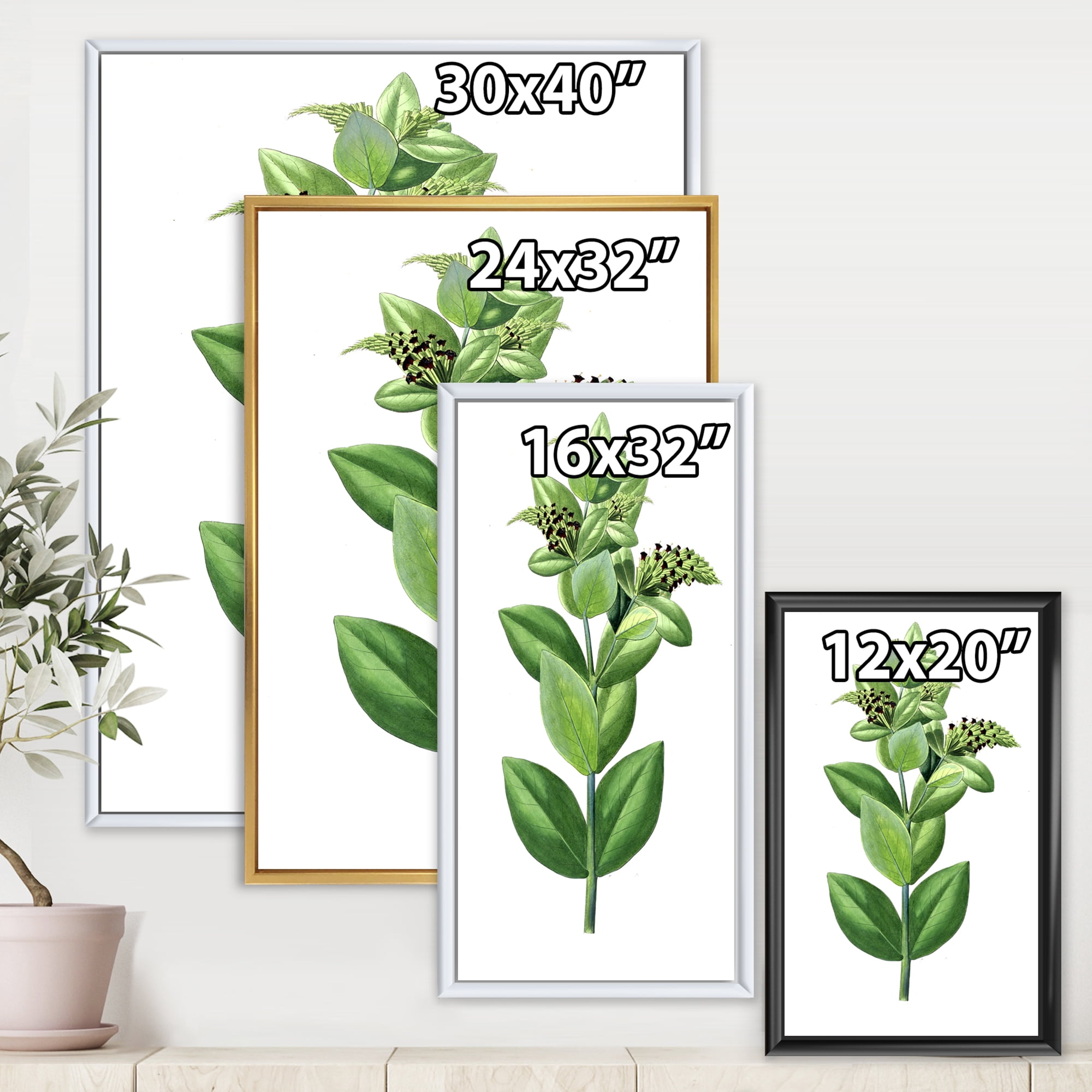 Designart 'Ancient Green Leaves Plants VI' Traditional Framed Canvas Wall Art Print