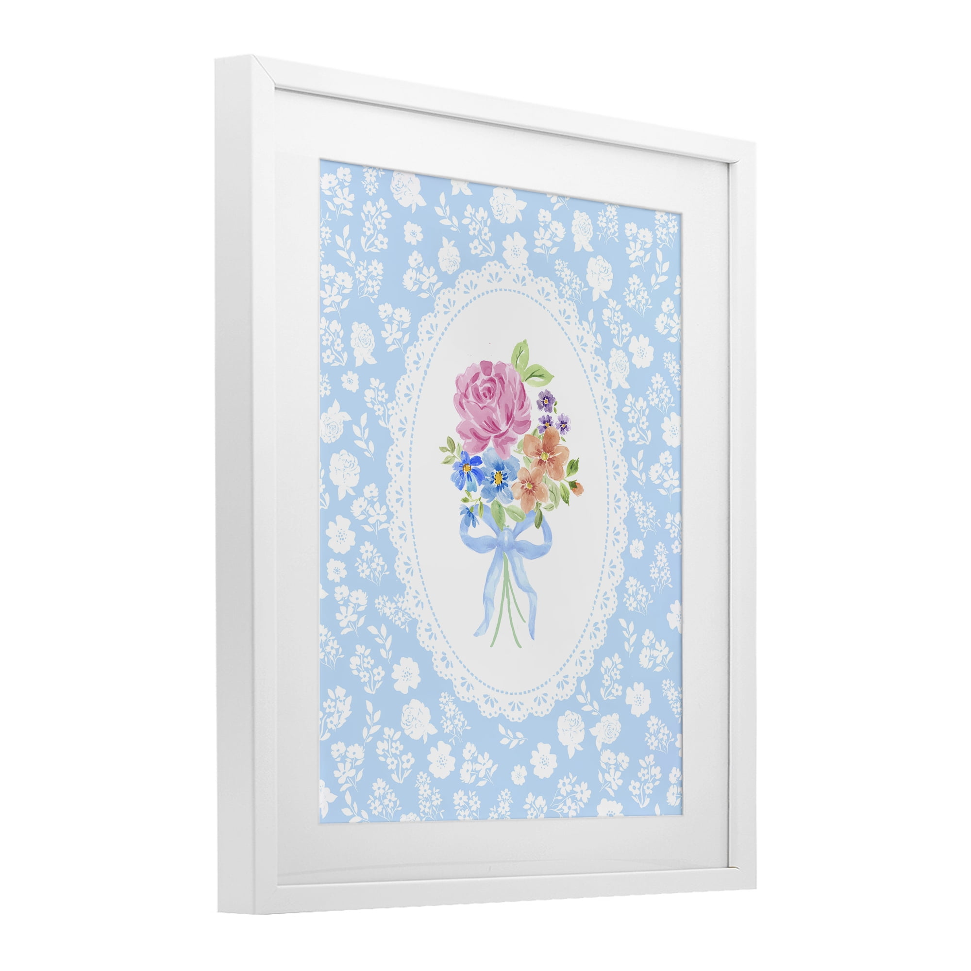 Stupell Industries Blue Feminine Bouquet White Framed Print Under Glass, design by Corinne Haig