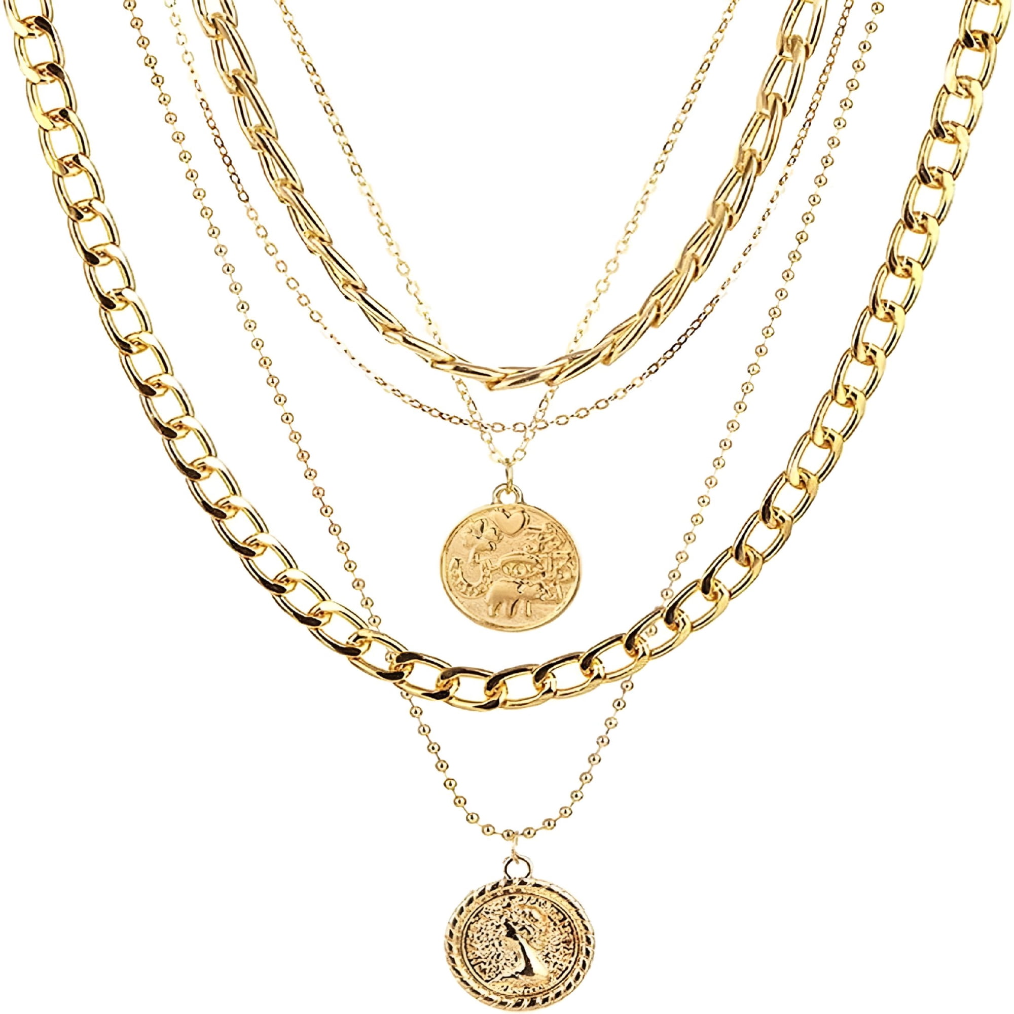 DESIGNICE 2026 New Layered Gold Pirate Necklace for Women, Chunky Chain Coin Pendant Necklace, Vintage Pirate Costume Jewelry Accessories