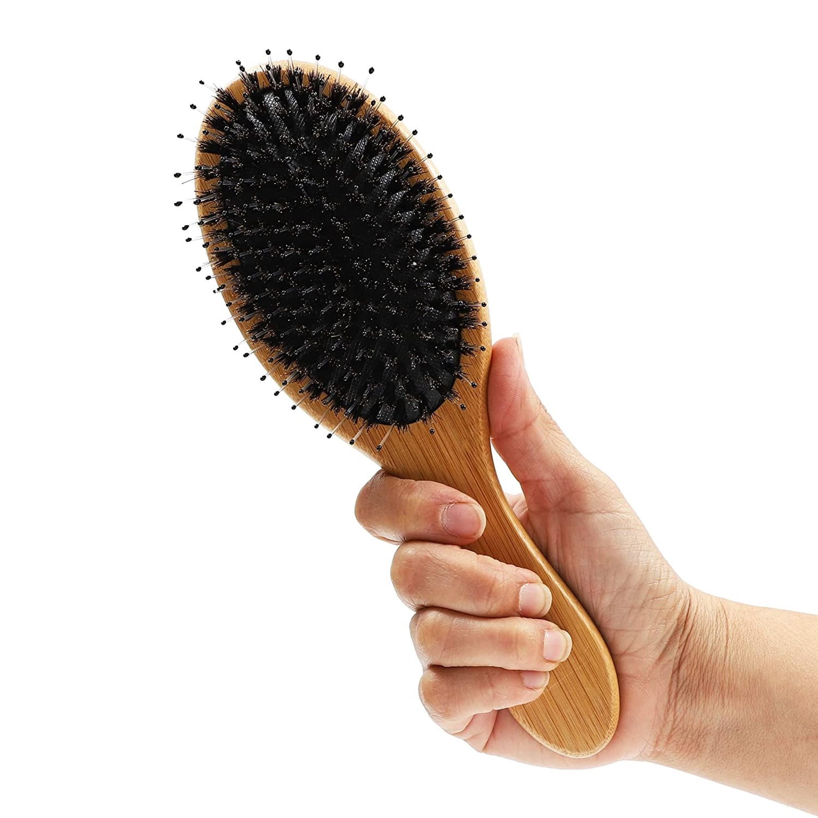 2-Pack Boar Bristle Hair Brush with Nylon Tip, Oval Comb with Bamboo Handle  for Fine Hair Care - Walmart.com