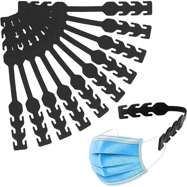 7 correas extensoras para mascarillas, protectores de orejas para mascarillas, 3 ranuras de ajuste, mascarillas desechables para niños y adultos (negro)