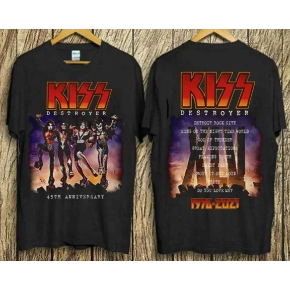 Kiss-Band T-shirt 2 Side Rock Destroyer-Album 45th Anniversary Fan Tee Gift