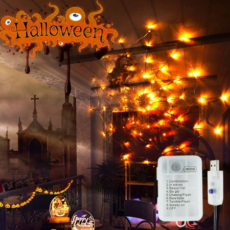 

ODOMY Halloween Spider Web Lights 3.28FT Diameter Fake Spiderweb Dcor Light with 70 LEDs Night Lamp Atmosphere with 8 Lighting Mode for Party Bar Haunted House Indoor Outdoor Decor