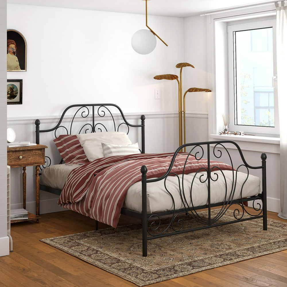 DHP Ivorie Metal Bed, Full Size Frame, Adjustable Base Height, Black