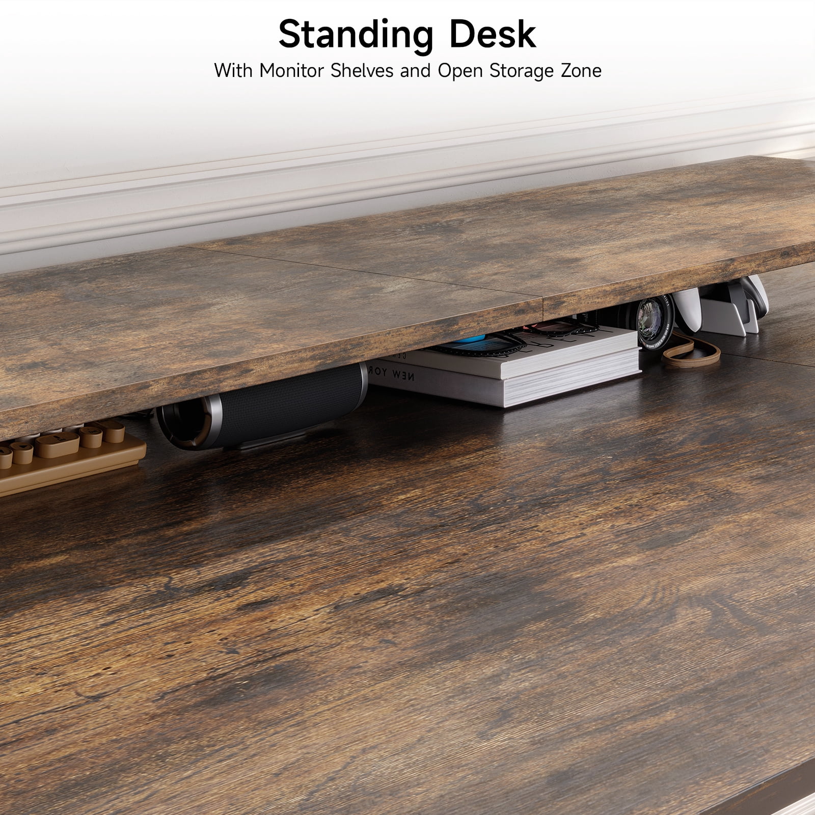 71x43 Inches L Shaped Standing Desk, Electric Stand Up Desk with 2 Adjustable Monitor Shelves and Adjustable Height from 28-46 Inches   for Home and Office, Rustic Brown