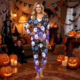 thumbnail image 2 of Spooky Family Pajamas Set Crew Neck Long Sleeve, Stretchy Halloween Family Pajamas with Ghost Web Print, Fun Matching Halloween Pajamas for Trick or Treat Night, 2 of 7