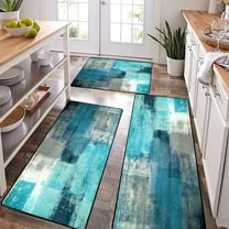 Kitchen Mat Turquoise Kitchen Rugs Sets 3PCS Grey Abstract Art 20"X32" 20"X48" 20"X59"Kitchen Mats for Floor Washable Non-Slip Kitchen Floor Mats Decor Dining Room Office Sink Laundry