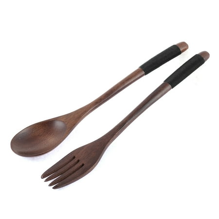 Handle Fish Fork - Kitchen Flatware Wooden Retro Style Non-slip Handle Spoon Fork Set 2 in 1