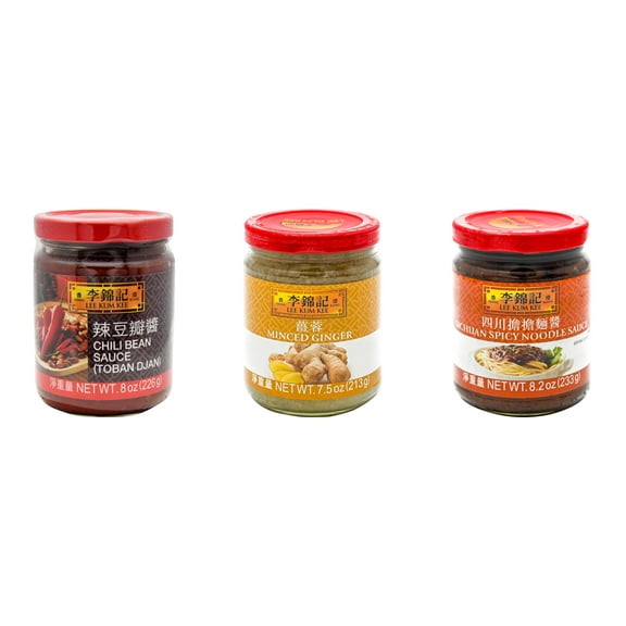 NineChef Brand Spoon Plus 3 Pack Lee Kum Kee Cooking Sauce, 3 Flavors(Chili Bean Sauce,Minced Ginger Sauce,Sichuan Spicy Noodle Sauce)