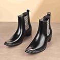 thumbnail image 4 of Men’s Leopard Print Chelsea Boots, Pointed Toe Metal Toe Cap Block Heel, Elastic Side Slip-On Fashion Boots Rivet Trim Square Toe Western Ankle Boots, 4 of 6