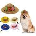 thumbnail image 3 of Happy Date Pet Flower Straw Hat Dog Spring Summer Sunhat Cute Woven Straw Hat Costume Accessory, 3 of 8