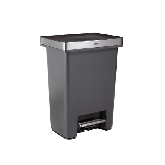 Rubbermaid Kitchen Indoor Trash Can, 19 Gallon, Stainless Steel Rim, Step Lid, Garbage Can, Charcoal