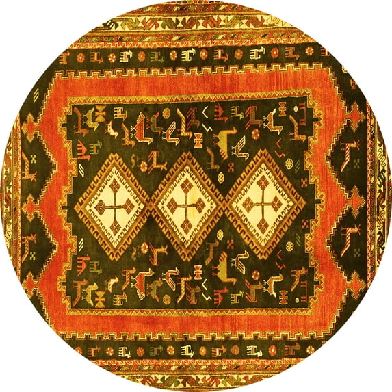 Ahgly Company Machine Washable Indoor Round Persian Yellow Traditional Area Rugs, 8' Round