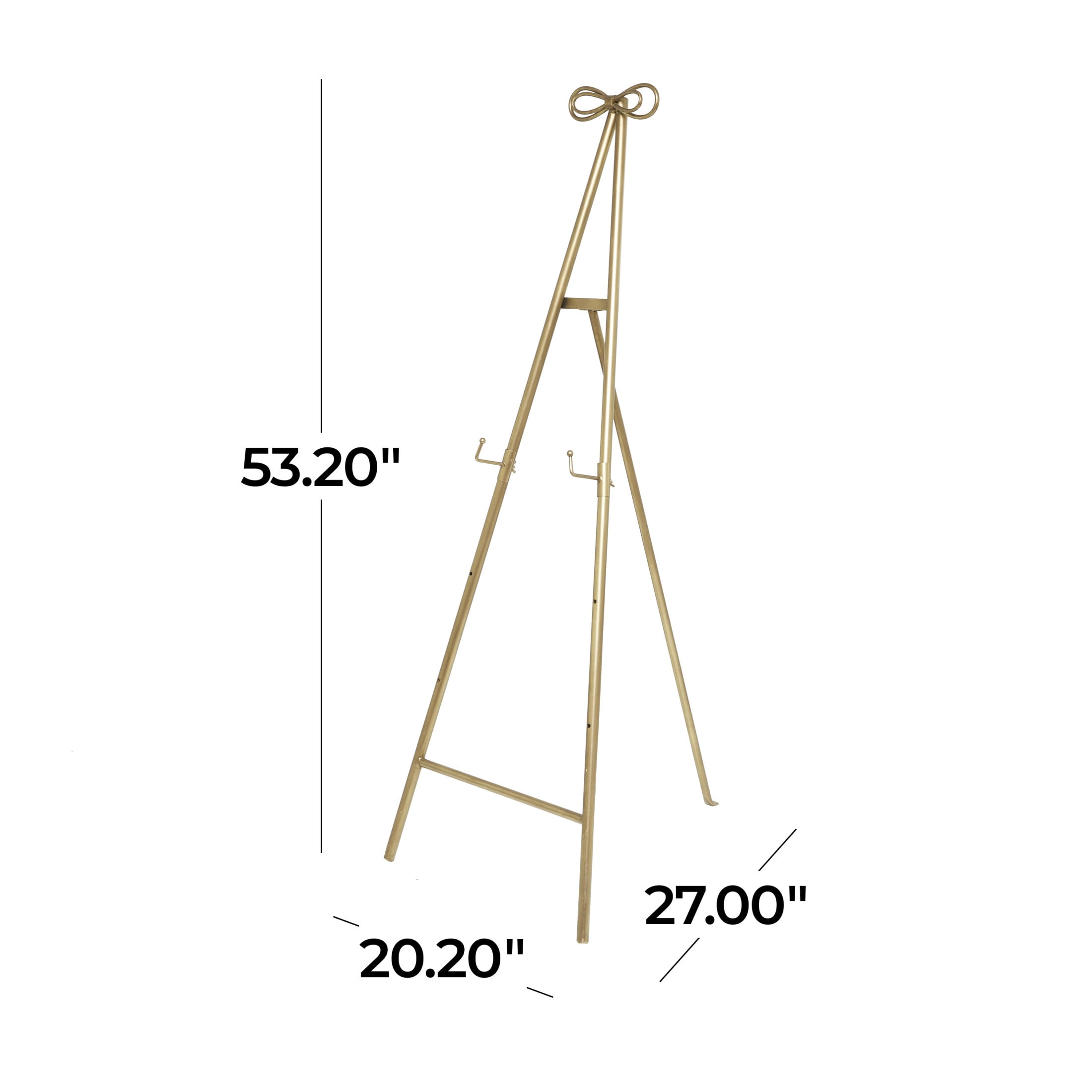 DecMode 20" x 53" Gold Metal Tall Adjustable Floor 3 Tier Easel with Bow Top, 1-Piece