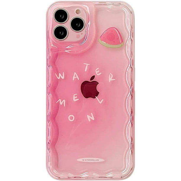 iPhone 14 Pro Max Case 6.7 inch,Cute Clear Summer Gradient Shell Water  Droplet Shape Camera Frame Wavy Edge Flower Edge Transparent Full  Protection TPU Shockproof Phone Case,Watermelon Red 