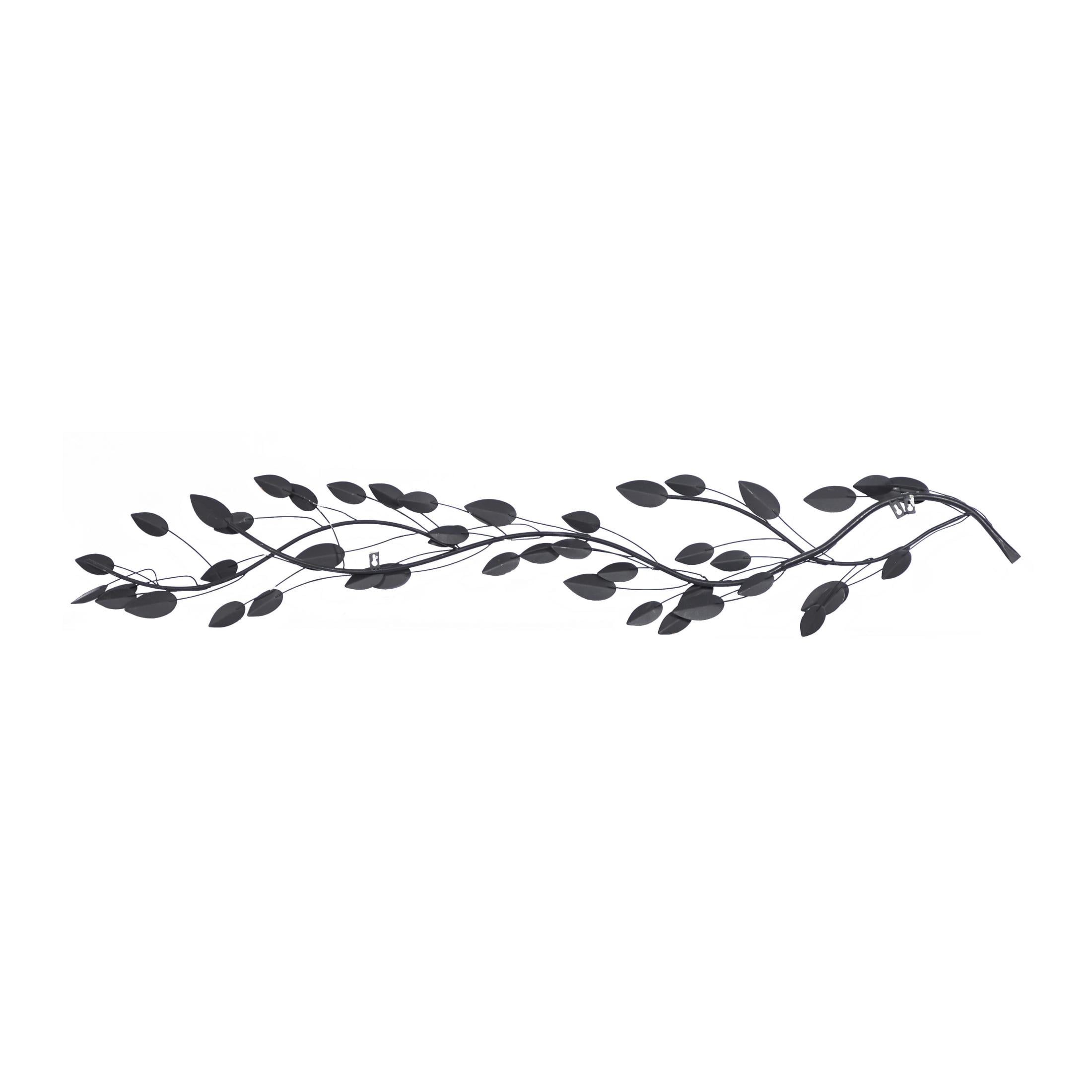 DecMode Brown Metal Slim Horizontal Leaf Wall Decor with Teal Accents
