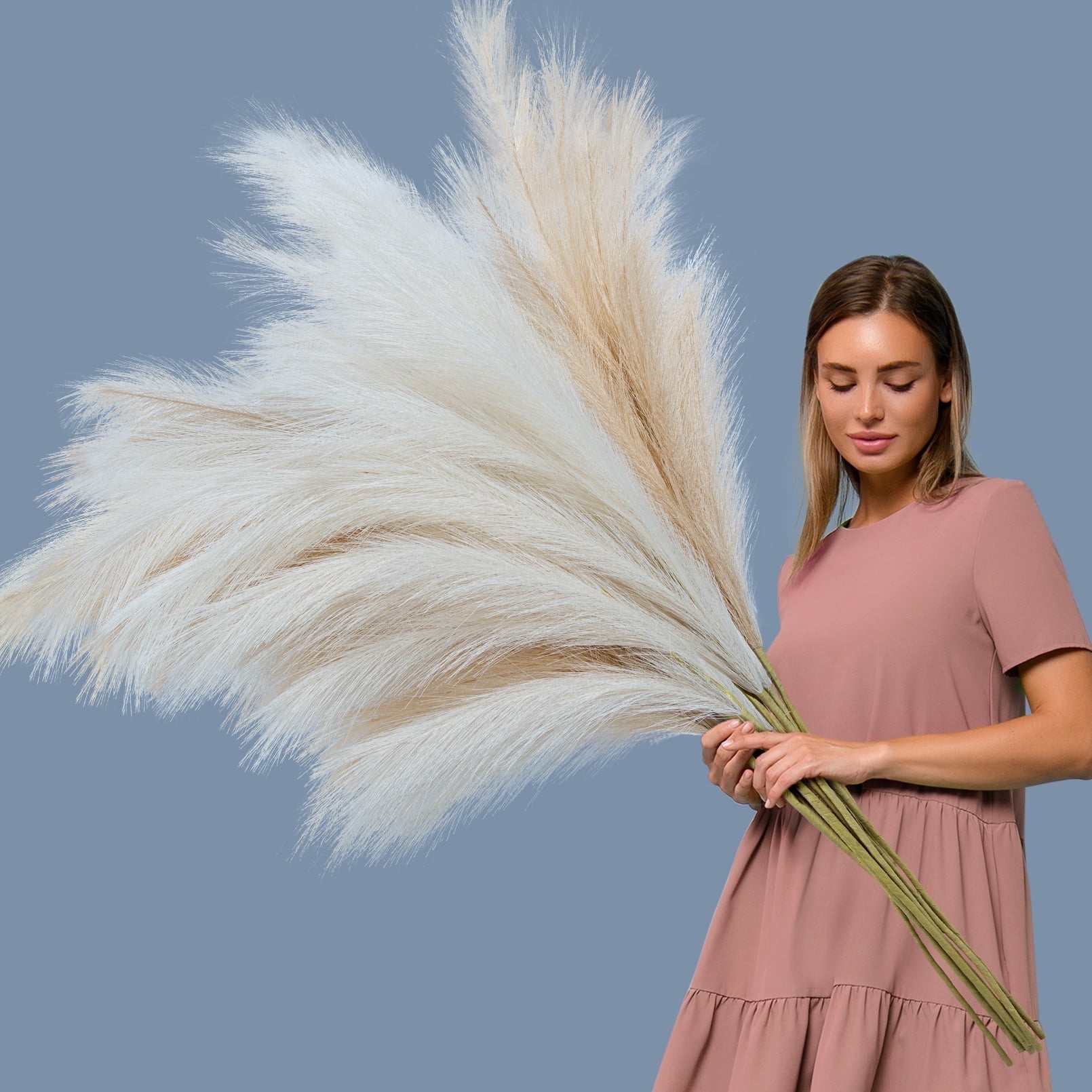 Scidweet 8Pcs Faux Pampas Grass, 38"/3.1FT Tall Artificial Fake Pampas Grass Floral for Home Floor Vase Boho Farmhouse Wedding Decor (Cream/Beige)