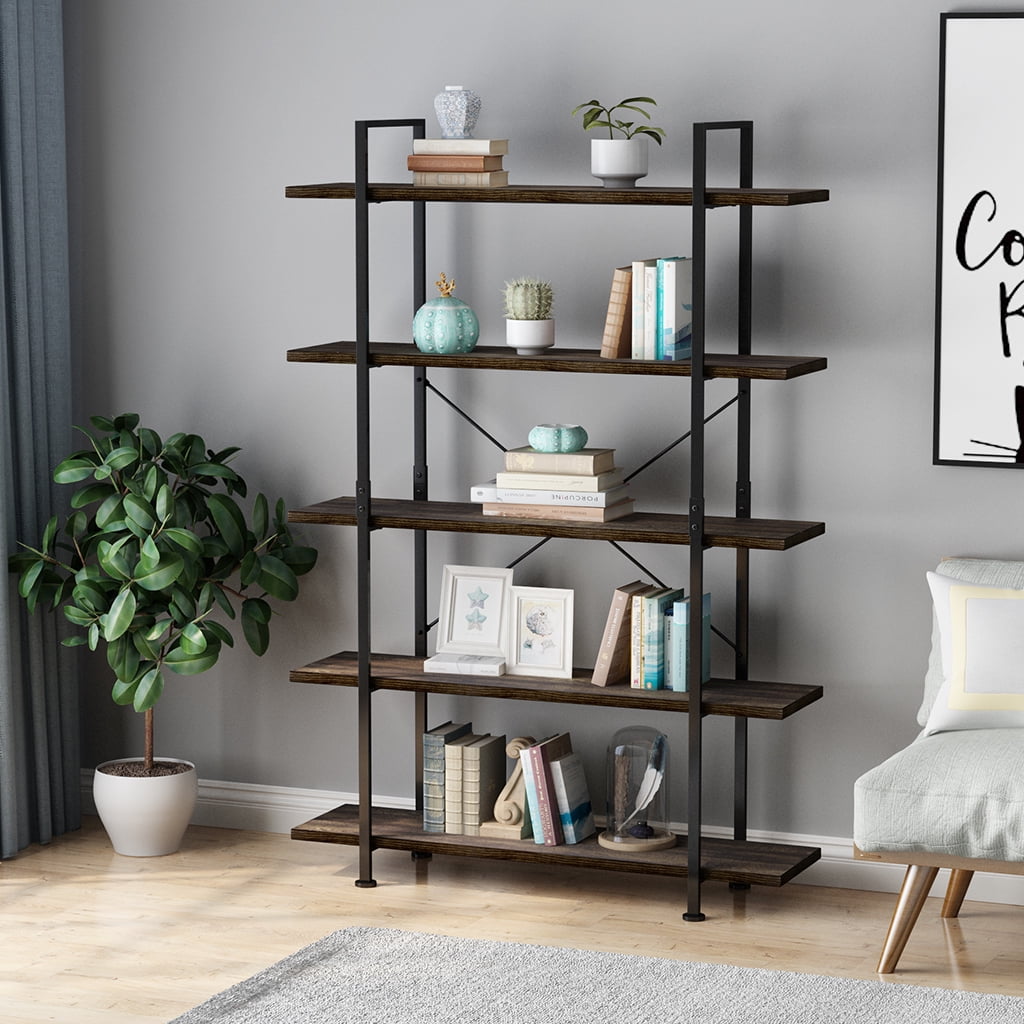 5 Tier Open Back Storage Bookshelf, Industrial 69.3 inches ...