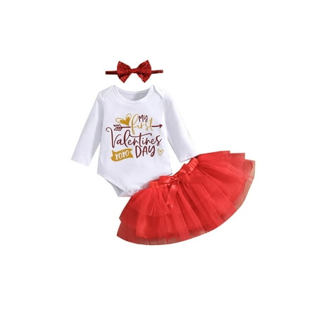 

Bagilaanoe 3Pcs Newborn Baby Girls Valentine s Day Outfits Letters Print Long Sleeve Romper Tops + Mesh Tutu Skirt + Headband 3M 6M 9M 12M Infant Casual Skirt Set