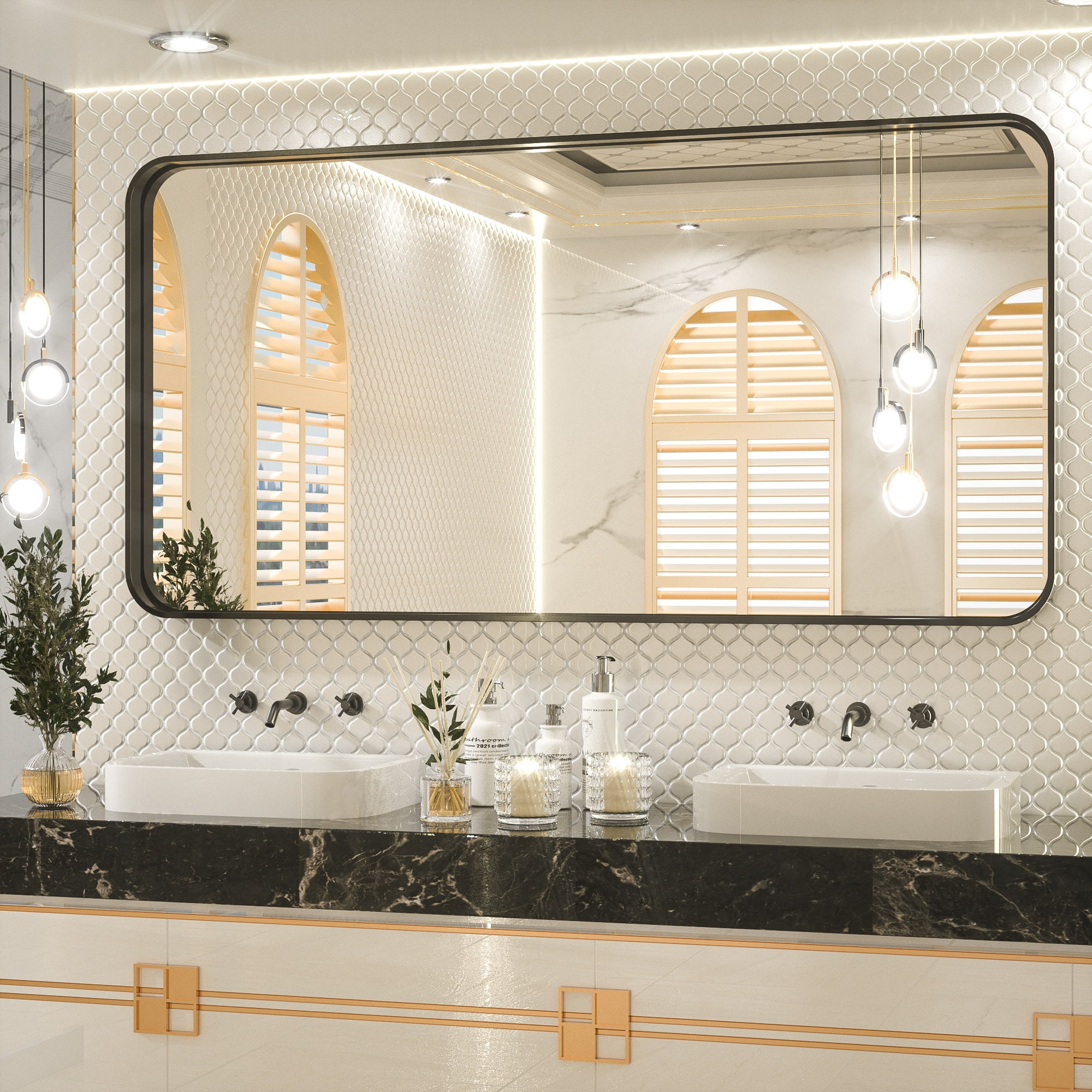 Tetote 60x30 inch Black Vanity Mirror, Matte Metal Frame Vanity Mirror