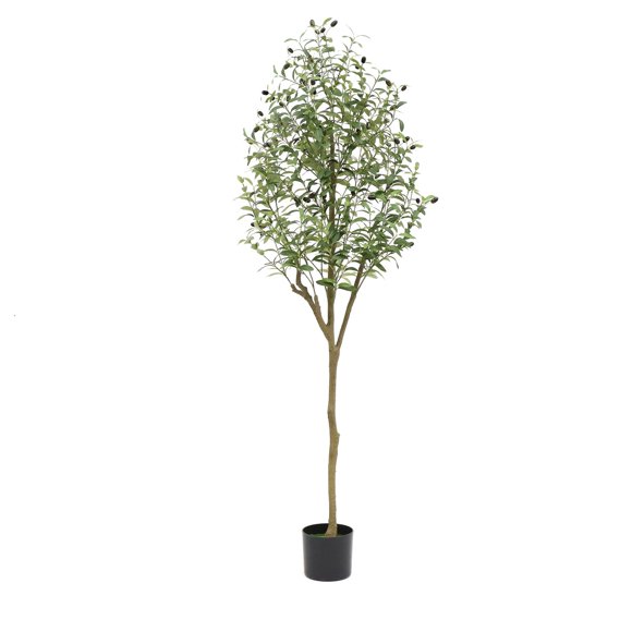 5.9FT Indoor Artificial Plants Large Olive Tree, Potted Olive Silk Tree with Natural Wood Trunk and Realistic Leave for Living Room Bedroom Office