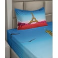 thumbnail image 2 of Ambesonne Paris Fitted & Top Sheet Set with Sham, Abstract Grass Eiffel Tower, Fuchsia and Blue, 2 of 4