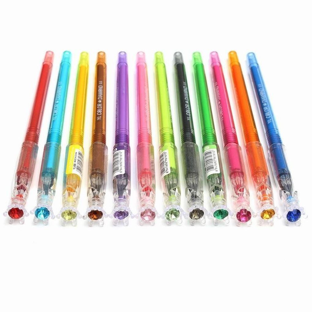 Ultra Slim 12Pcs Candy Colored Diamond Gel Pen School Supplies Draw Colored Pens 