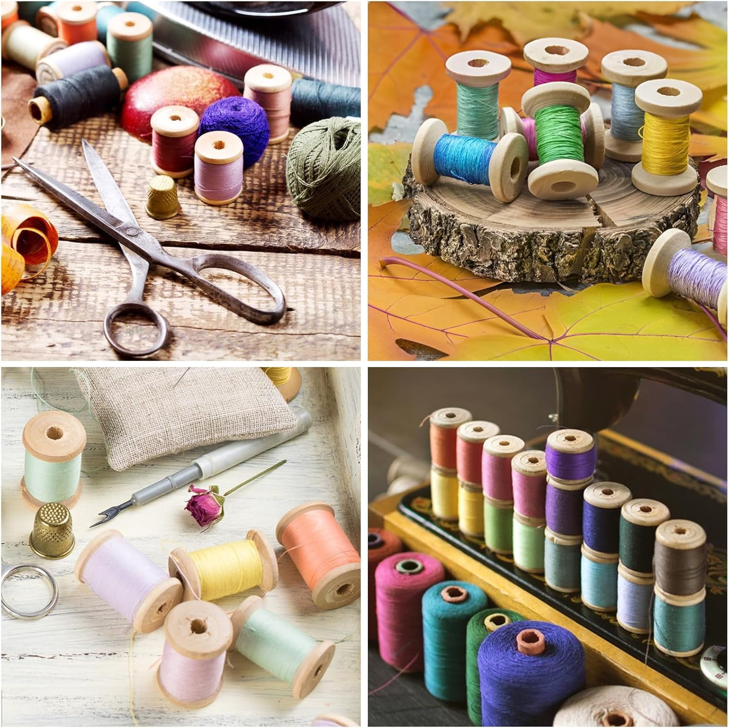 ABPETE 40PCS Wooden Spools for Crafts 2 Inch, Empty Thread Spools for Crafts, Splinter- Free Unfinished Wood Spools for Embroidery and Sewing Machines