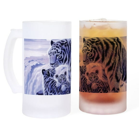 CafePress - White Tigress And Her Cubs Frosted Stein - 16 oz Frosted Glass Beer Mug