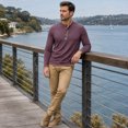 thumbnail image 3 of AZoiNM Men's Henley Neck Long Sleeve T-Shirt Soft Stretch Slim Fit 4 Button Placket Casual Top, 3 of 10
