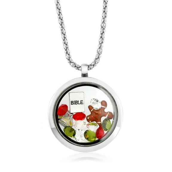 Gem Stone King Multi-Colored Crystals Charm with Bible Locket Pendant Necklace