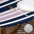 thumbnail image 3 of Navy Blue Pink Striped Round Tablecloth, Fitted Table Cover with Elastic for 55"-60" Round Tables, Gradient Horizontal Lines Table Cloth Outdoor Indoor Dinning Party Waterproof Tablecloths, 3 of 7