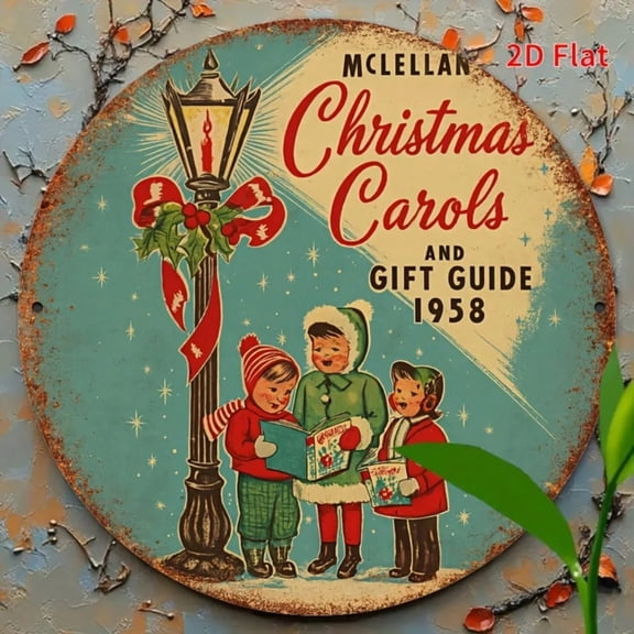 HELLOYOUNG 1958 Christmas Carol Sign Retro Santa Claus Snowmen Gifts Scene Durable Metal Wall Art Indoor Outdoor Holiday Decor